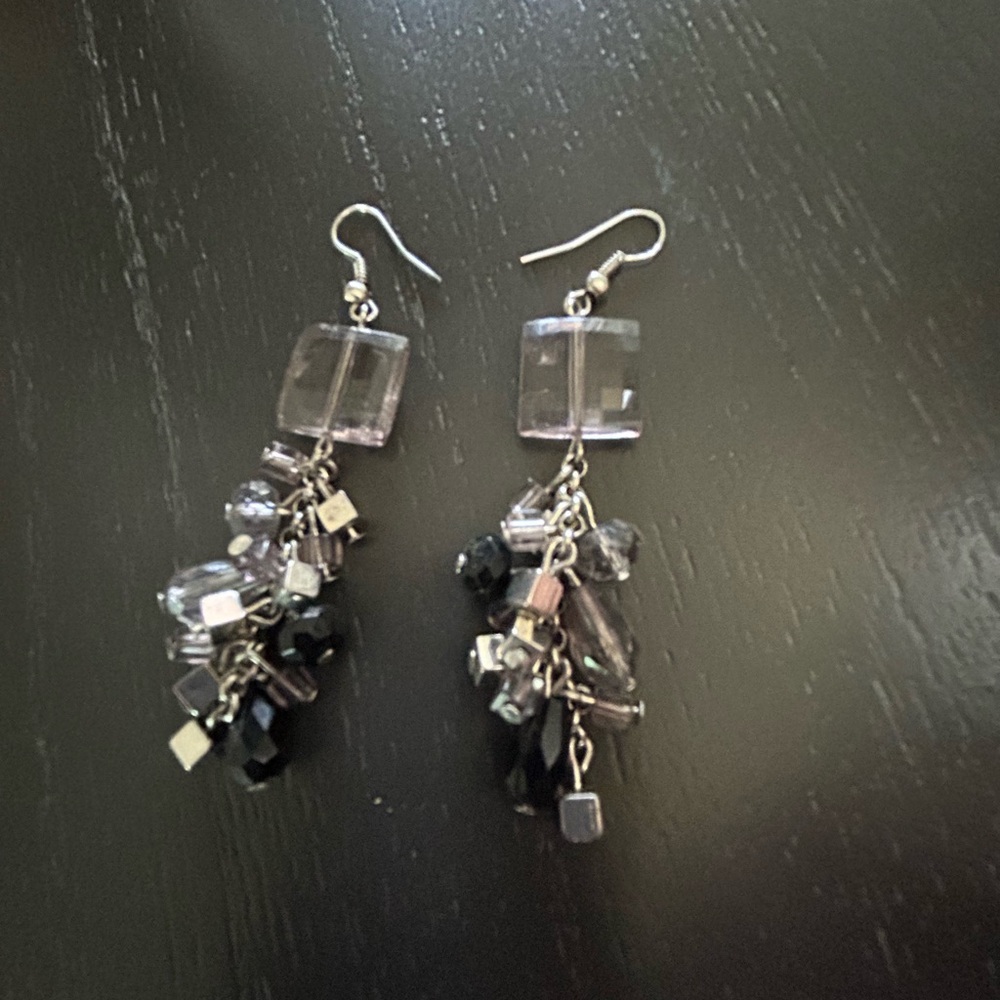 Grey black and silver lightweight hook back pierced earrings